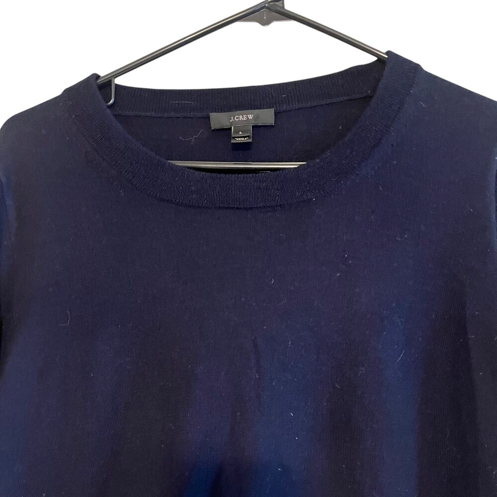 J.Crew Sweater Tippi 100% Merino Wool Knit Crewneck Pullover Navy Blue Large - Picture 3 of 13